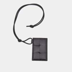 Pre Owned Bottega Veneta Black Intrecciato Leather Cassette Badge Holder