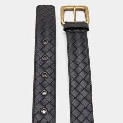 Bottega Veneta Black Intrecciato Leather Belt 95CM