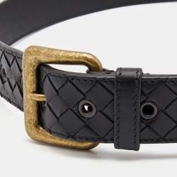 Bottega Veneta Black Intrecciato Leather Belt 95CM