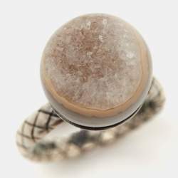 Bottega Veneta Stone Charm Silver Ring EU 54