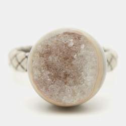 Bottega Veneta Stone Charm Silver Ring EU 54