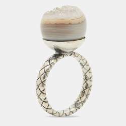 Bottega Veneta Stone Charm Silver Ring EU 54