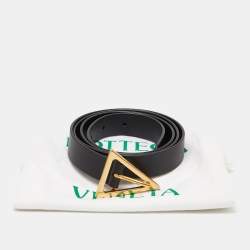 Pre Owned Bottega Veneta Black Leather Triangle Slim Belt 100CM
