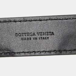 Pre Owned Bottega Veneta Black Leather Slim Buckle Belt 85CM