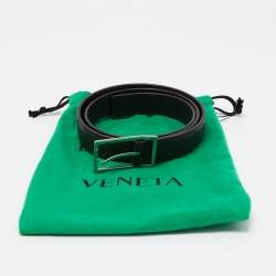 Pre Owned Bottega Veneta Black Intrecciato Leather Buckle Belt 95CM