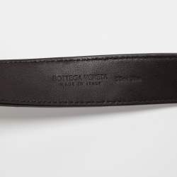Pre Owned Bottega Veneta Black Intrecciato Leather Buckle Belt 95CM