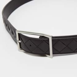 Pre Owned Bottega Veneta Black Intrecciato Leather Buckle Belt 95CM