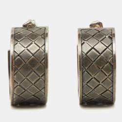 Bottega Veneta Intecciato Silver Hoop Earrings