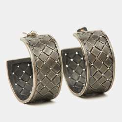 Bottega Veneta Intecciato Silver Hoop Earrings