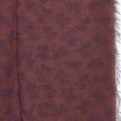 Pre Owned Bottega Veneta Brown & Burgundy  Burgundy Printed Modal & Silk Square Scarf