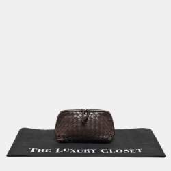 Pre Owned Bottega Veneta Dark Brown Intrecciato Leather Beauty Pouch