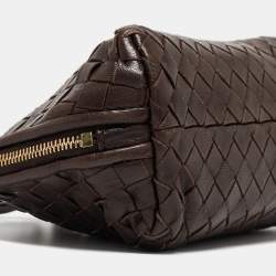 Pre Owned Bottega Veneta Dark Brown Intrecciato Leather Beauty Pouch