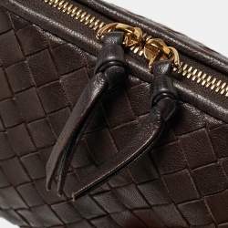 Pre Owned Bottega Veneta Dark Brown Intrecciato Leather Beauty Pouch