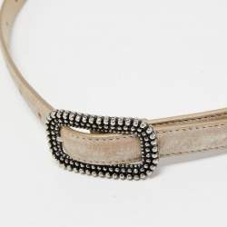 Bottega Veneta Grey Leather Slim Buckle Belt 70CM