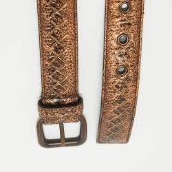 Pre Owned Bottega Veneta Bronze Intrecciato Leather Slim Buckle Belt 90CM