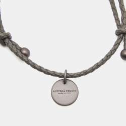Bottega Veneta Intrecciato Leather Gunmetal Tone Adjustable Bracelet