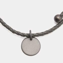 Bottega Veneta Intrecciato Leather Gunmetal Tone Adjustable Bracelet