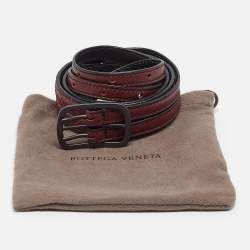 Pre Owned Bottega Veneta Burgundy Intrecciato Leather Double Strap Buckle Belt 75CM