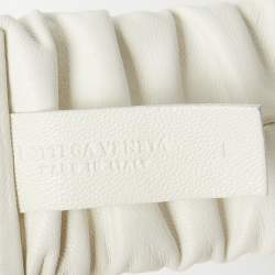 Pre Owned Bottega Veneta White Leather Ruched Clasp Waist Belt