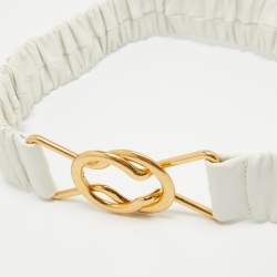 Pre Owned Bottega Veneta White Leather Ruched Clasp Waist Belt