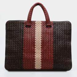 Pre Owned Bottega Veneta Brown Nappa Intrecciato Club Fume Briefcase