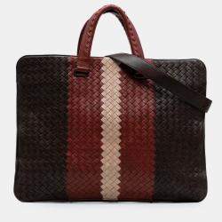 Pre Owned Bottega Veneta Brown Nappa Intrecciato Club Fume Briefcase
