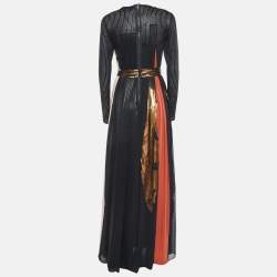 Pre Owned Bottega Veneta Black Printed & Textured Crepe Gown S