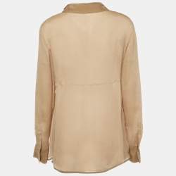 Pre Owned Bottega Veneta Beige Silk Crepe Full Sleeves Top M
