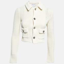 Bottega Veneta Off White Textured Knit Crop Jacket XS