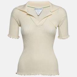 Bottega Veneta Cream Knit Tight Fit Polo T-Shirt XS