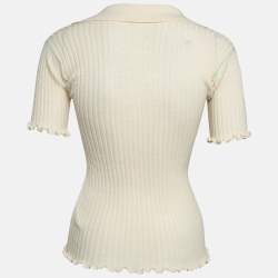 Bottega Veneta Cream Knit Tight Fit Polo T-Shirt XS