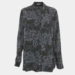 Bottega Veneta Blue/Black Printed Silk Tie-Up Collar Shirt M