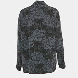 Bottega Veneta Blue/Black Printed Silk Tie-Up Collar Shirt M
