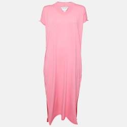 Bottega Veneta Pink/Red Jersey Raw-Edge Detail Kaftan Dress L