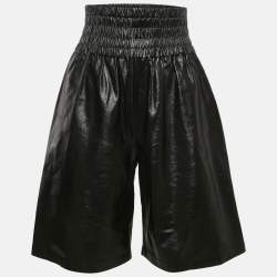 Bottega Veneta Black Leather High Waist Shorts XS