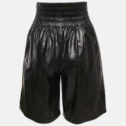 Bottega Veneta Black Leather High Waist Shorts XS