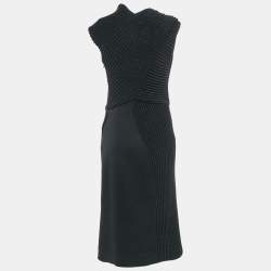 Bottega Veneta Black Wool & Patterned Knit Sleeveless Midi Dress M
