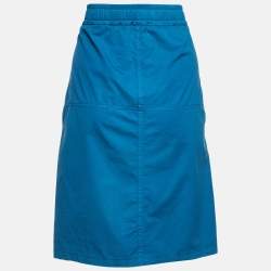 Pre Owned Bottega Veneta Teal Blue Cotton Drawstring Waist Skirt S