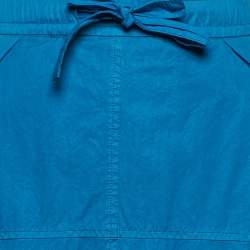 Pre Owned Bottega Veneta Teal Blue Cotton Drawstring Waist Skirt S