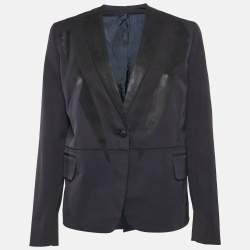 Bottega Veneta Navy Blue Printed Gabardine Single Breasted Blazer M