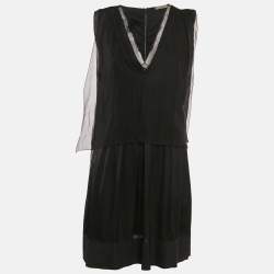 Bottega Veneta Black Silk Blend V-Neck Short Dress S