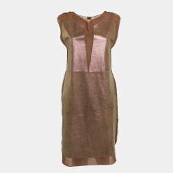Bottega Veneta Brown Leather Round Neck Sleeveless Short Dress S