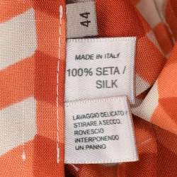 Bottega Veneta Orange Pattern Silk Midi Skirt M