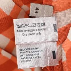 Bottega Veneta Orange Pattern Silk Midi Skirt M