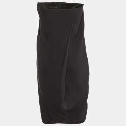 Bottega Veneta Black Silk & Cotton Draped Strapless Mini Dress M