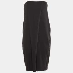 Bottega Veneta Black Silk & Cotton Draped Strapless Mini Dress M