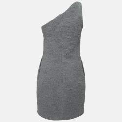 Bottega Veneta Grey Shearling One Shoulder Mini Dress S With Wool Fur Scarf