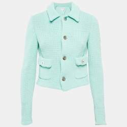 Bottega Veneta Mint Blue Patterned Cotton Blend Button Front Jacket L