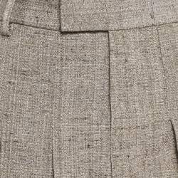 Pre Owned Bottega Veneta Grey Melage Silk Blend Pleated Mini Skirt