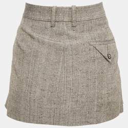 Pre Owned Bottega Veneta Grey Melage Silk Blend Pleated Mini Skirt